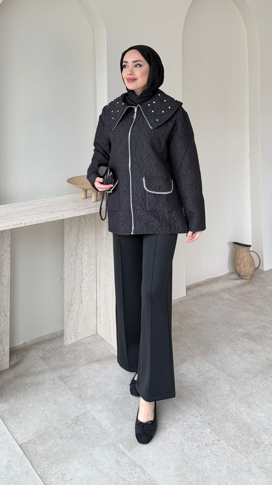Lara Üçgen Desen Ceket – Siyah
