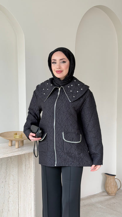 Lara Üçgen Desen Ceket – Siyah