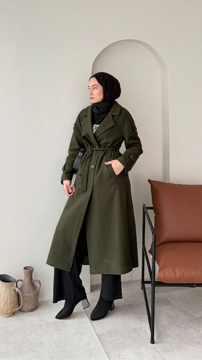 OLA Premium Kaşe Kaban HAKİ