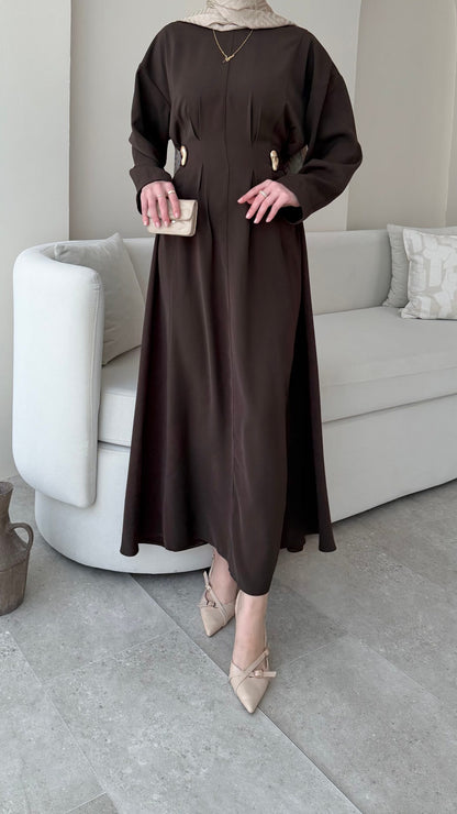 Meyla Gold Detaylı Elbise – Kahverengi