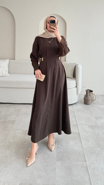 Meyla Gold Detaylı Elbise – Kahverengi