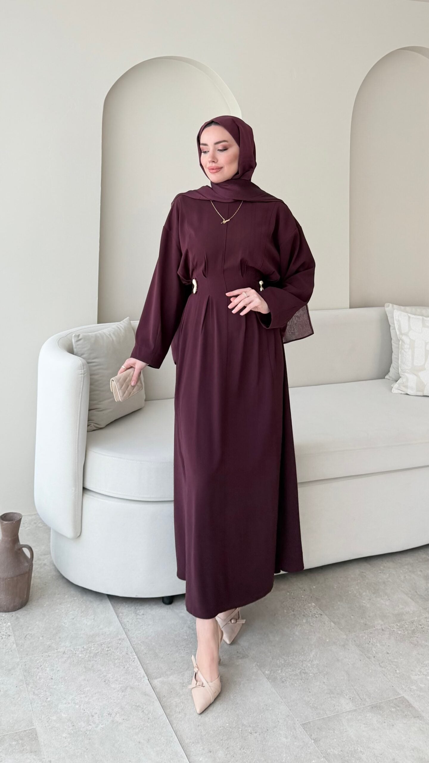 Meyla Gold Detaylı Elbise – Bordo