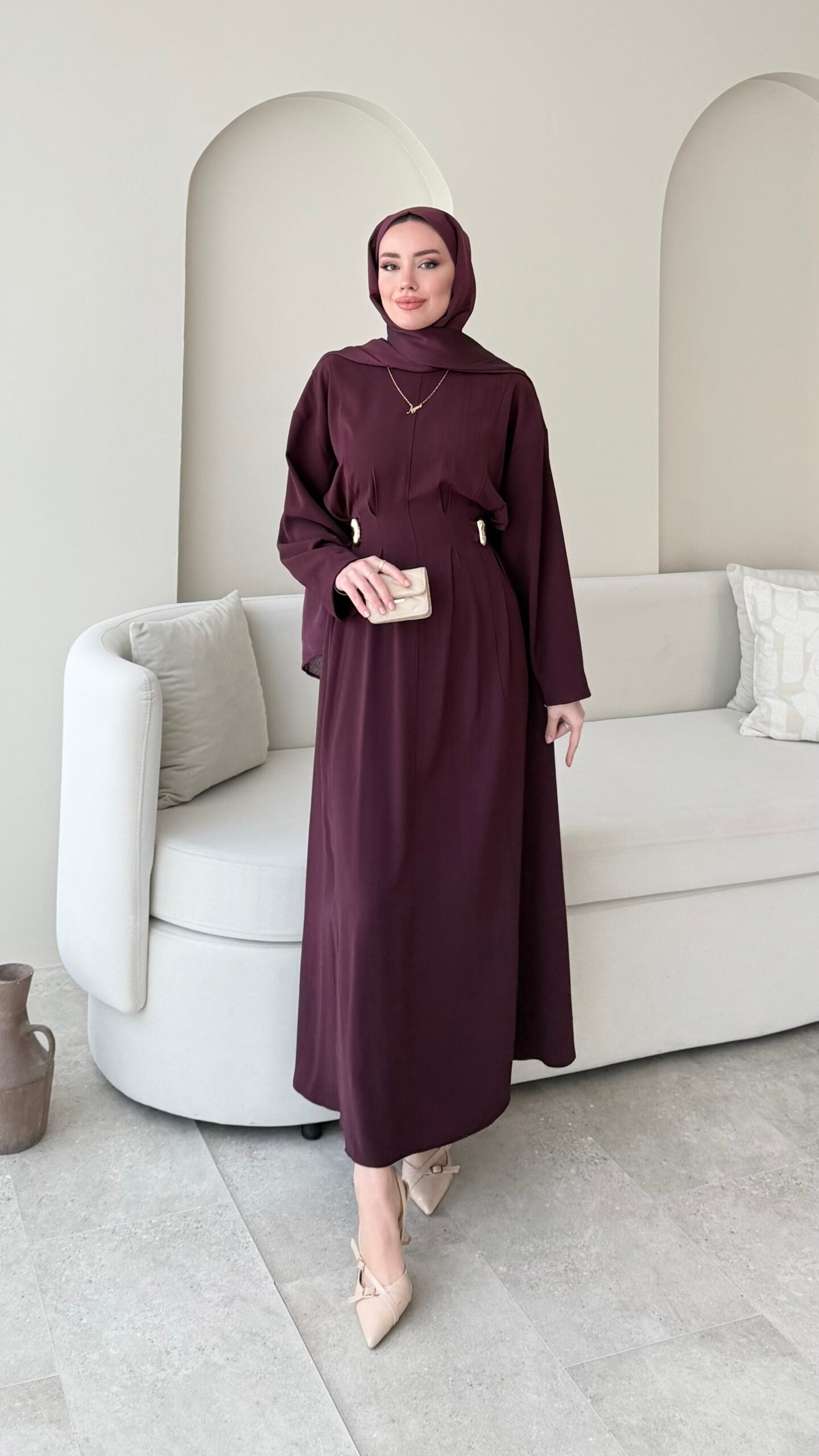 Meyla Gold Detaylı Elbise – Bordo