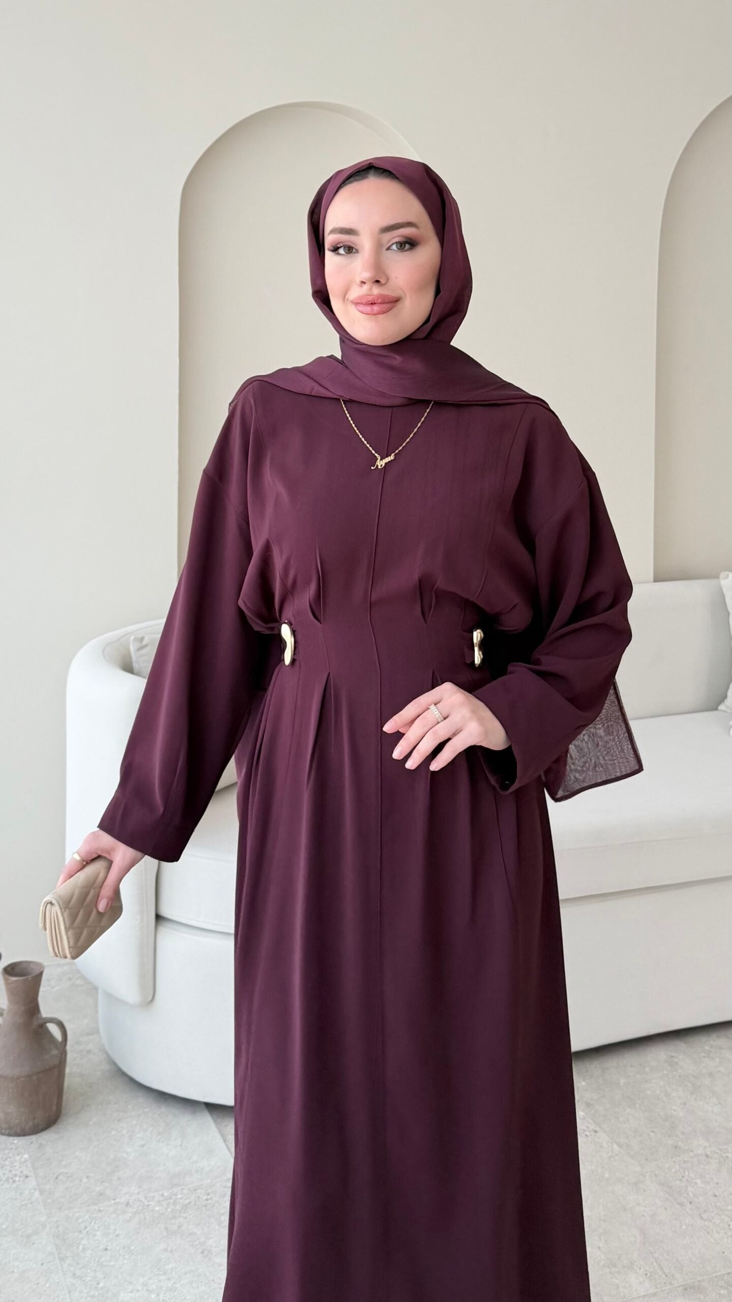 Meyla Gold Detaylı Elbise – Bordo