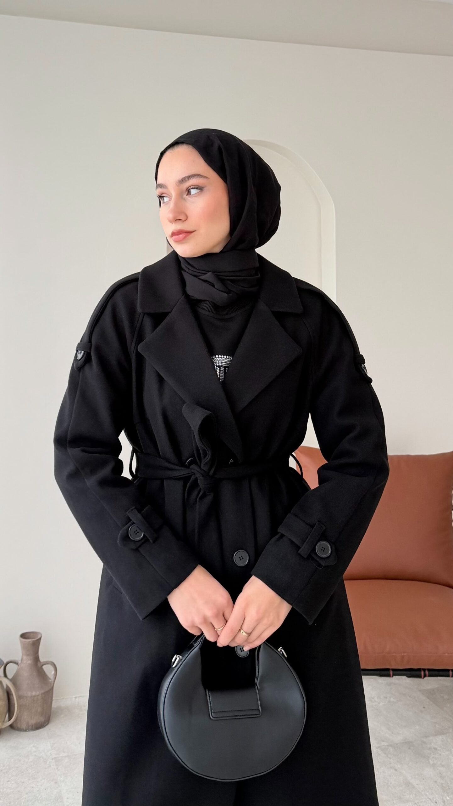 OLA Premium Kaşe Kaban SİYAH